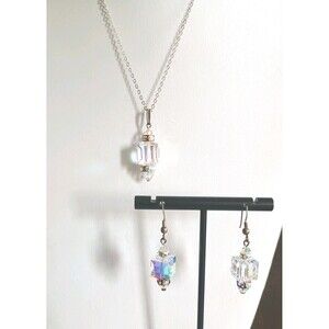 Leach Garner AB Faceted Crystal Sterling Silver Necklace Earrings Set